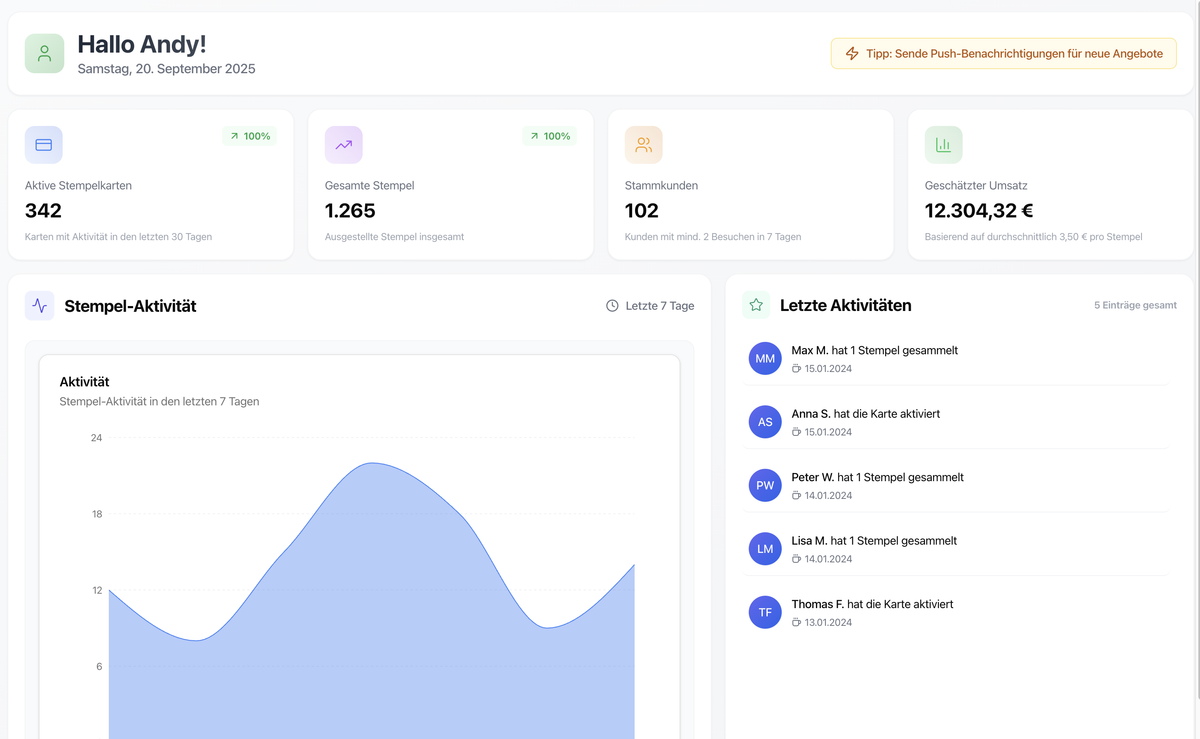 stamplet web interface dashboard